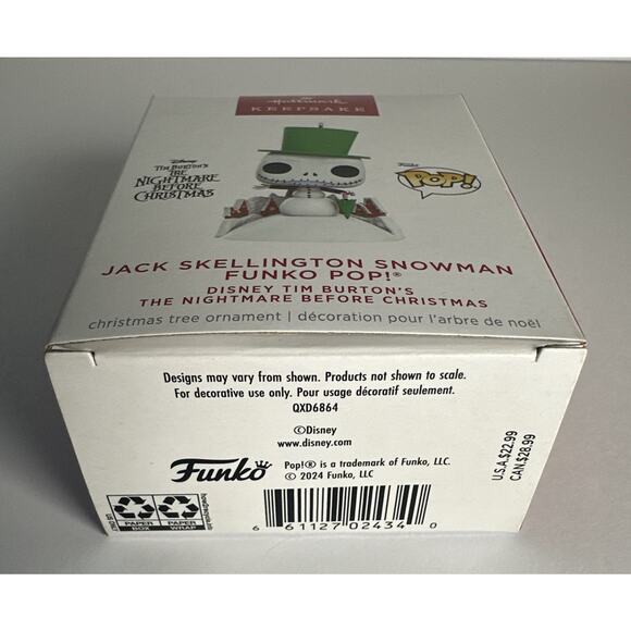 2024 HALLMARK KEEPSAKE ORNAMENT FUNKO POP! JACK SKELLINGTON SNOWMAN NBC NEW - Picture 4 of 4